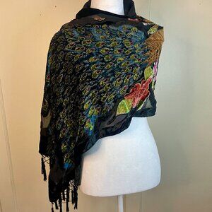 Burnt Velvet Peacock Shawl Scarf